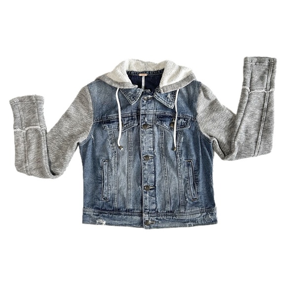 Free People Jacket - Denim with knit sleeves/hood - XS - Picture 3 of 17